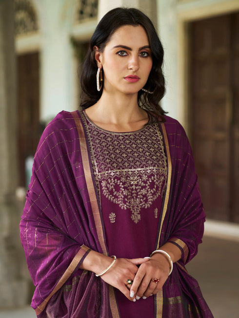 Purple Viscose Rayon Pant Suit 189468 Closure View
